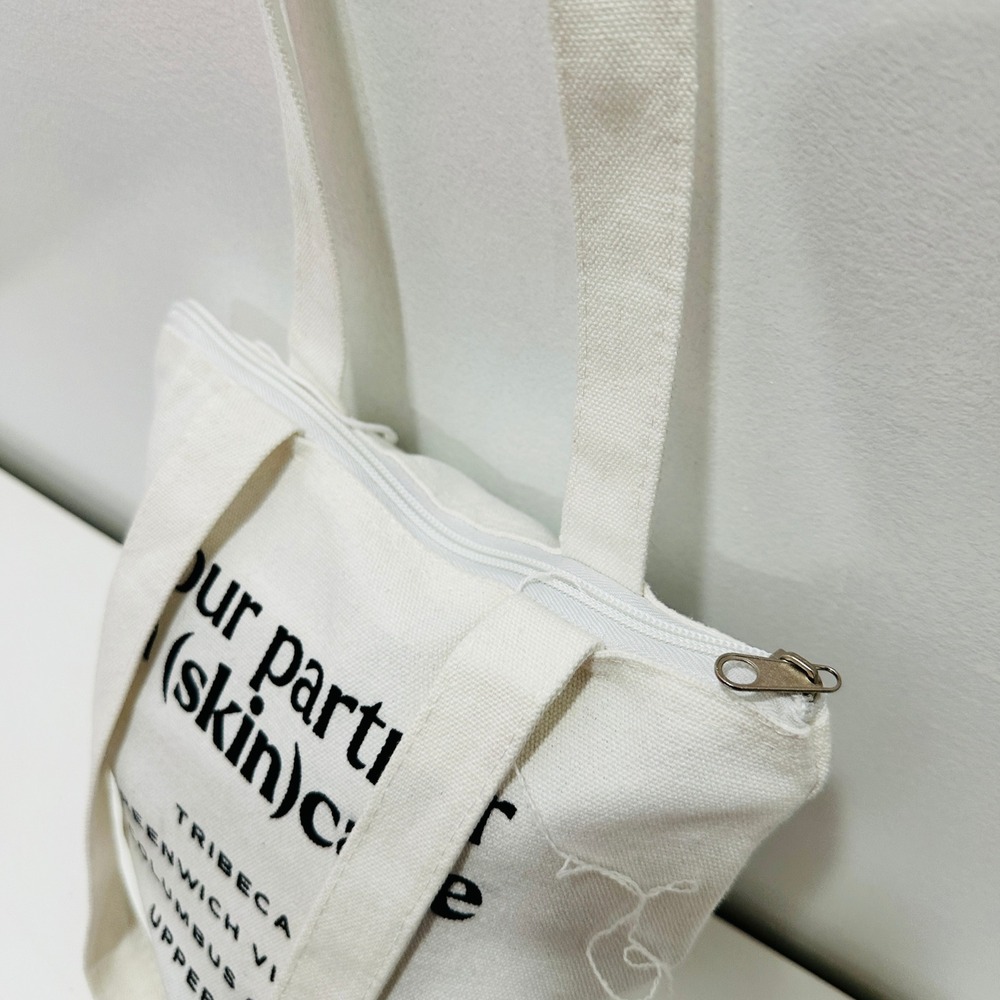 Apothecary Group Canvas Tote Bag Zipper Top Skin Care Graphic Cream NYC Location